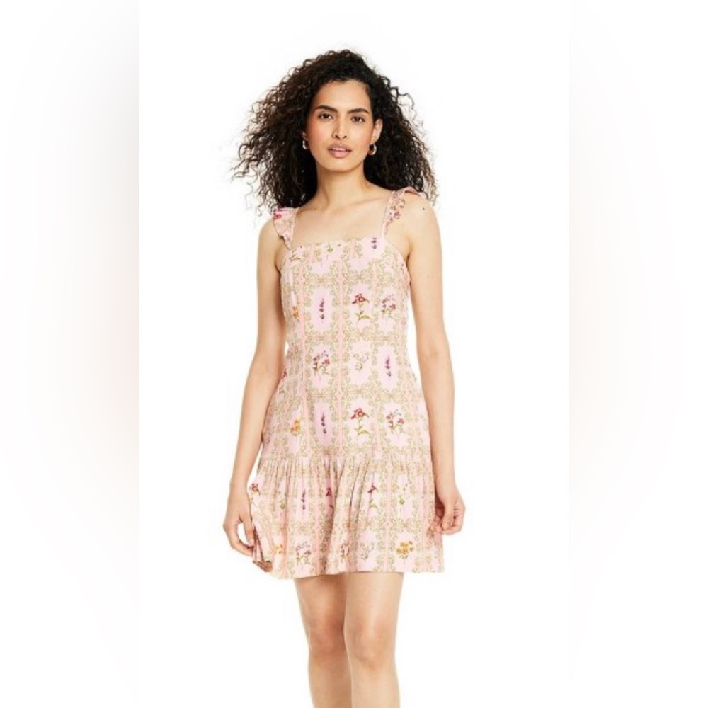 Tile Print Flutter Sleeve Mini Dress - Agua Bendita × Target Blush